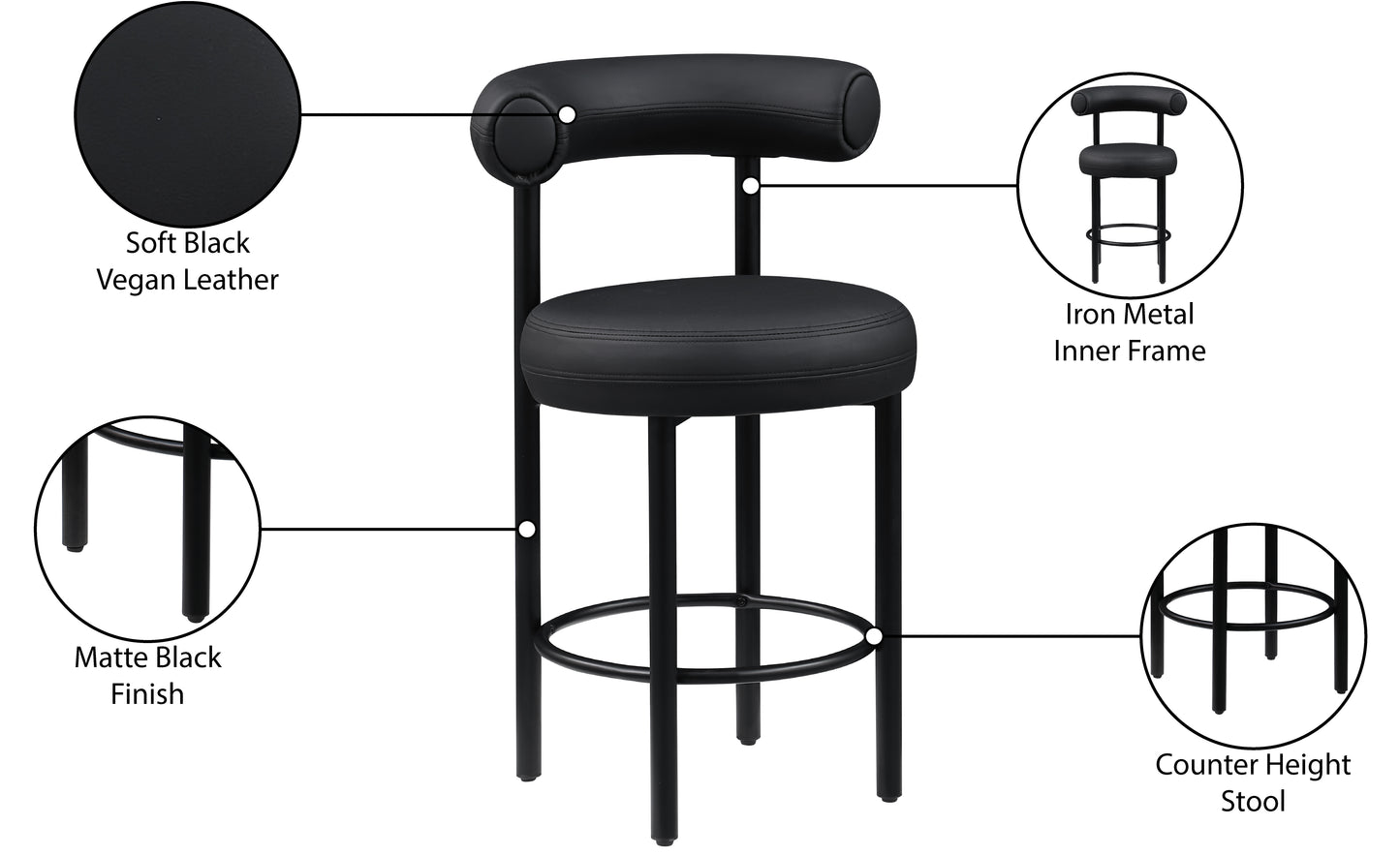 swoon black vegan leather counter stool