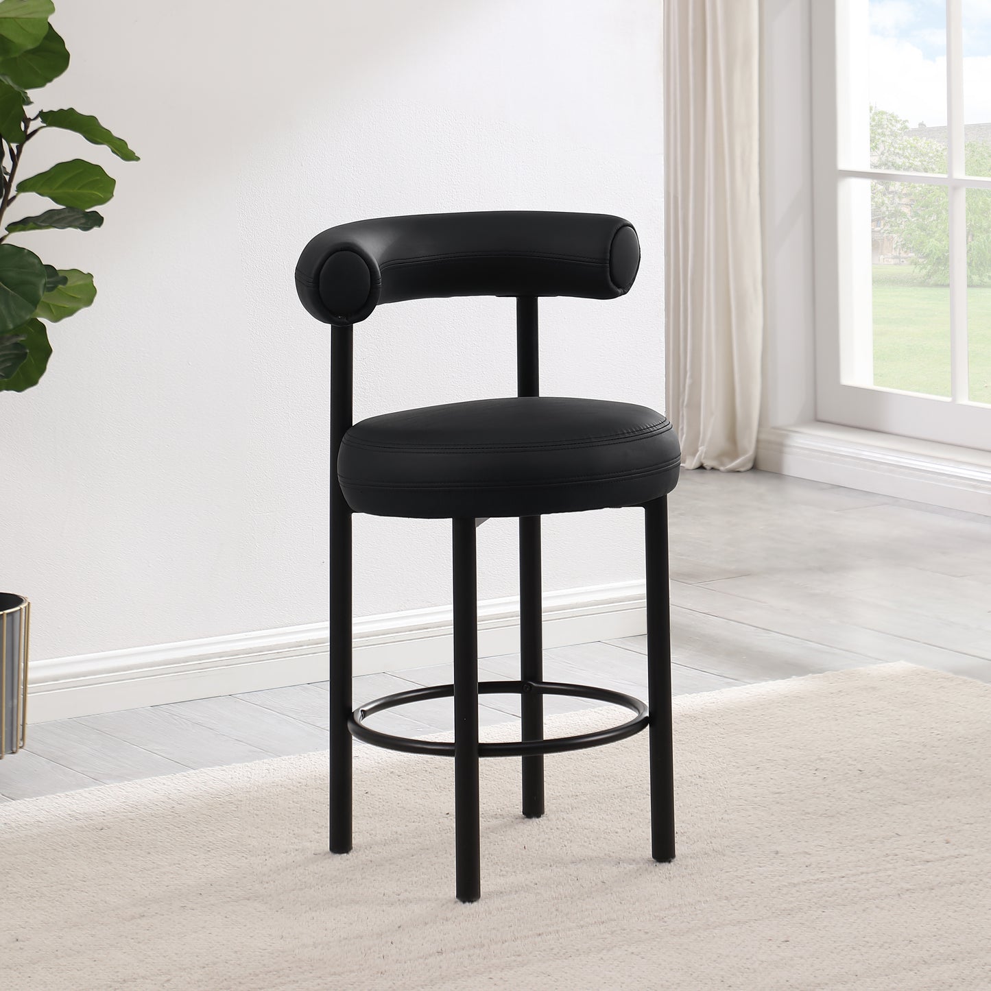 swoon black vegan leather counter stool