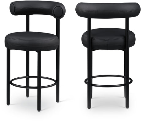 Selene Black Vegan Leather Upholstered Counter Stool, 2-Piece