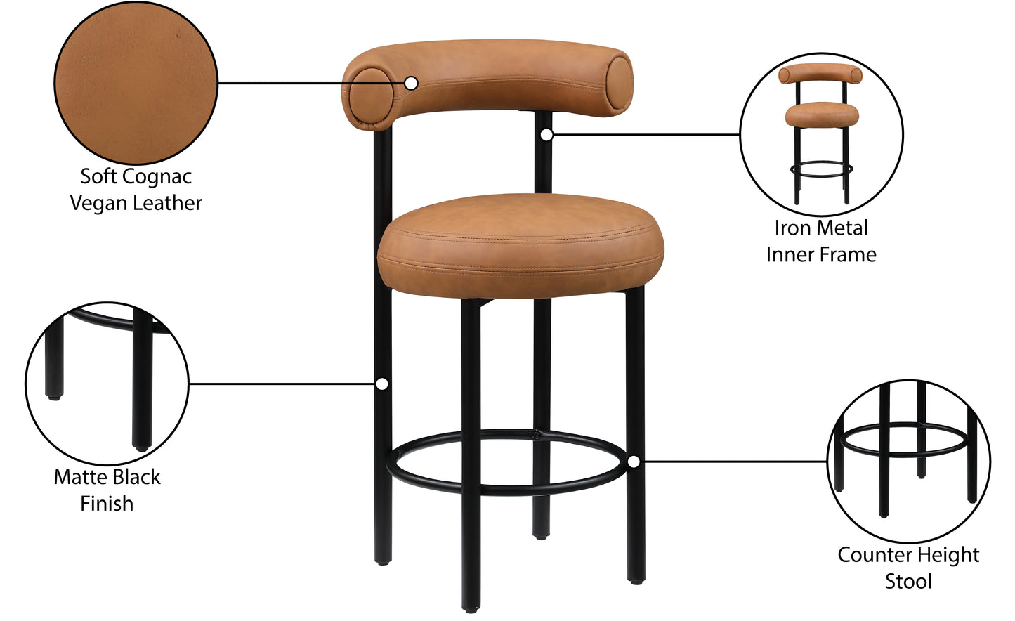 swoon cognac vegan leather counter stool