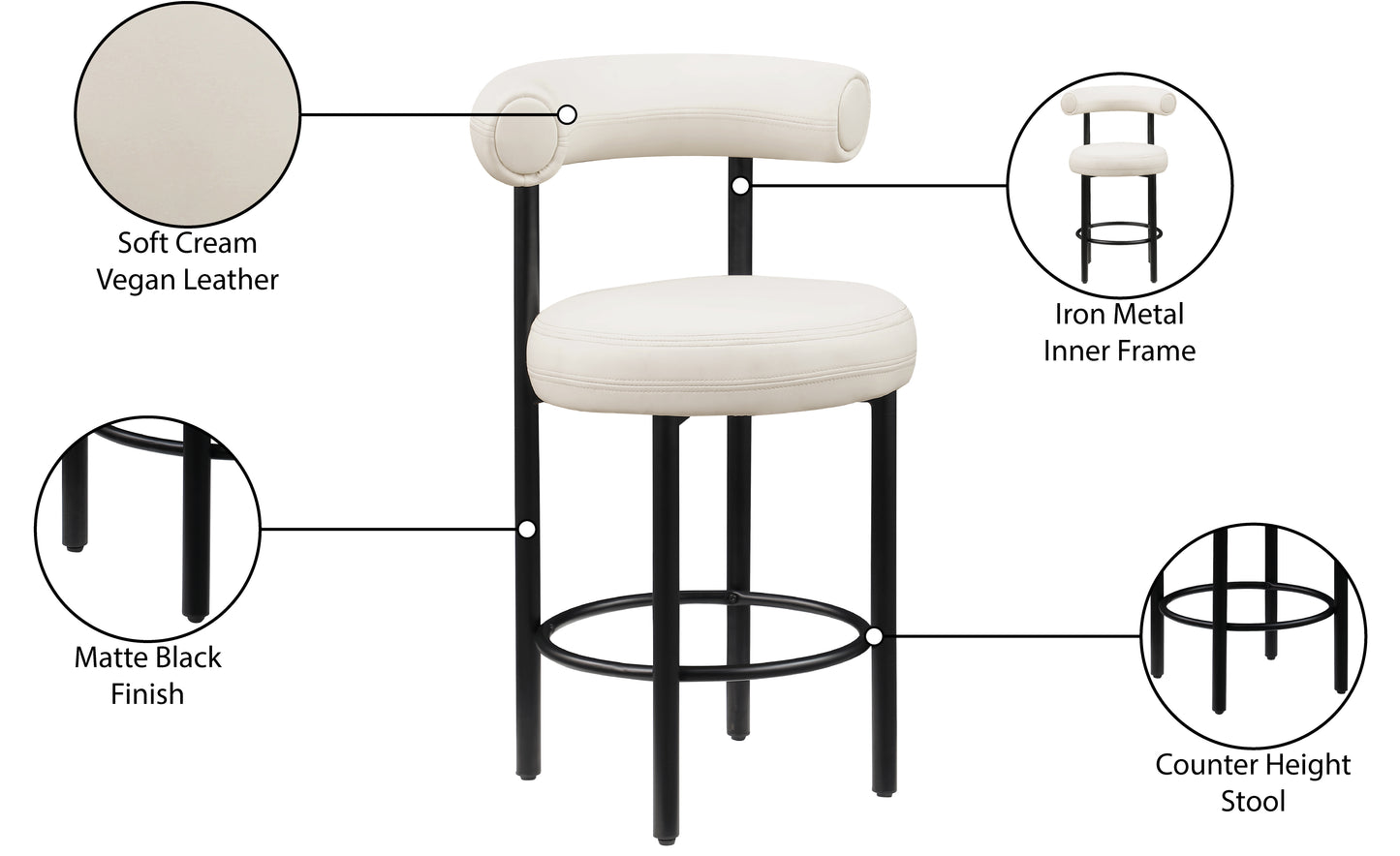 swoon cream vegan leather counter stool