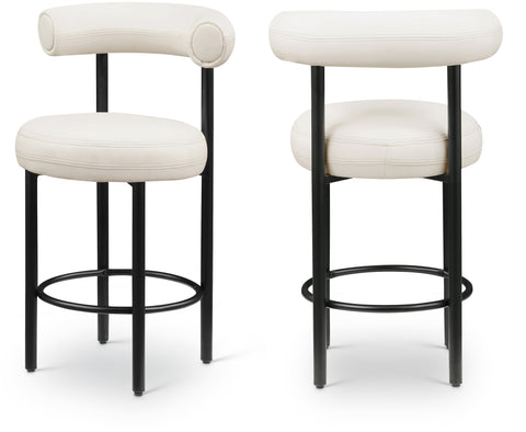Selene Cream Vegan Leather Upholstered Counter Stool, 2-Piece