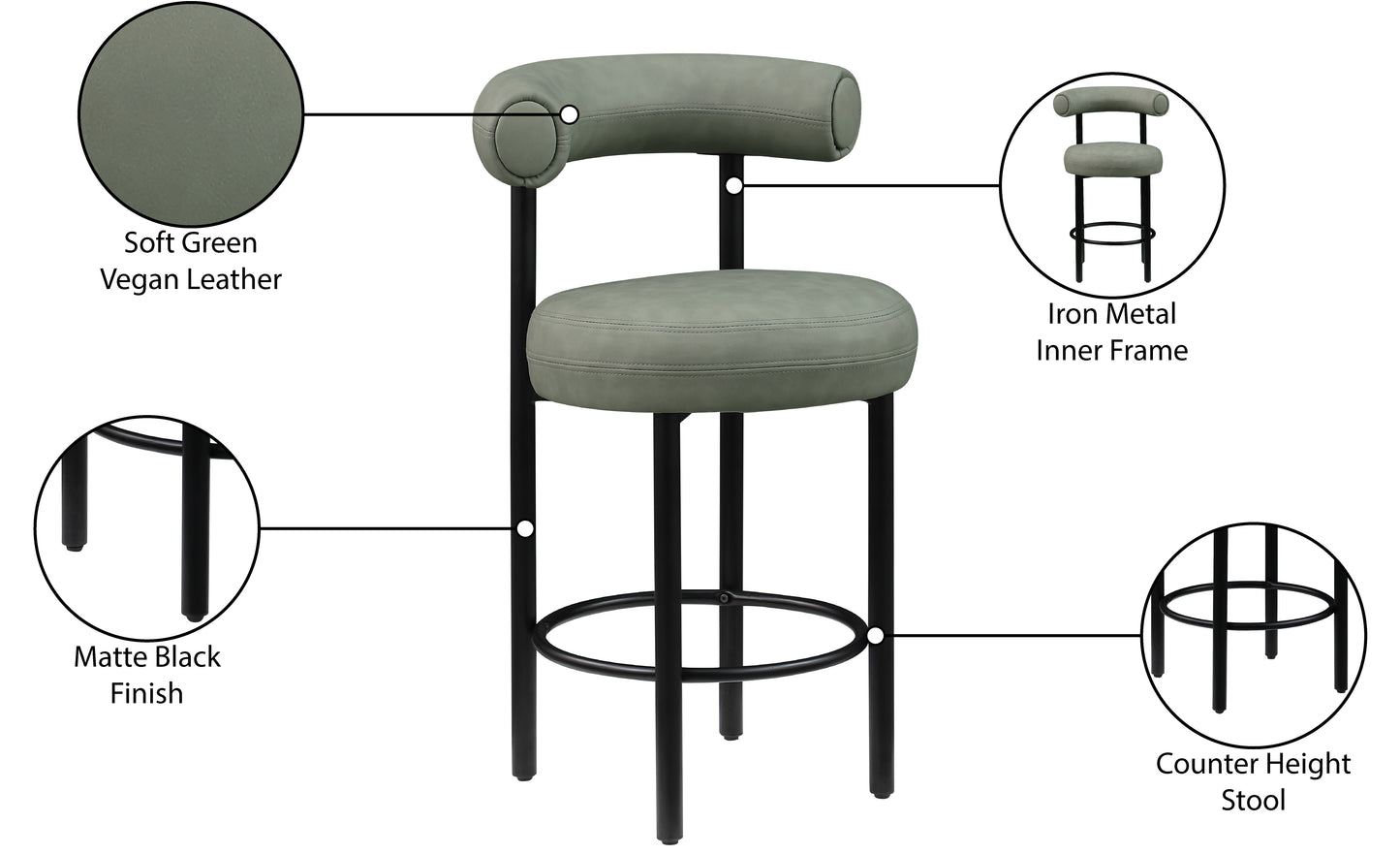 swoon green vegan leather counter stool