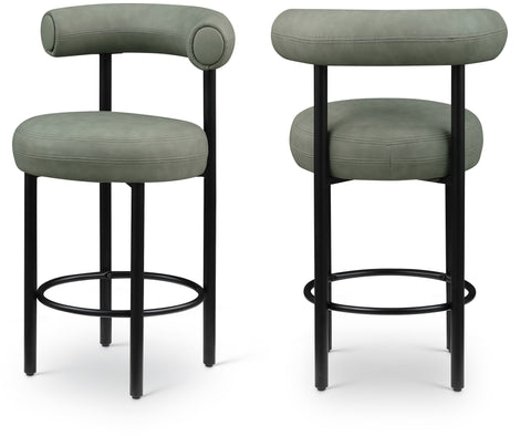 Selene Green Vegan Leather Upholstered Counter Stool, 2-Piece