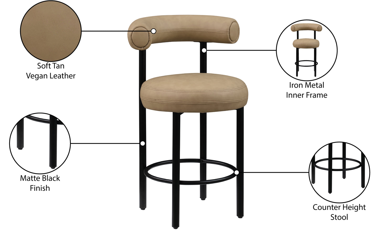 swoon tan vegan leather counter stool