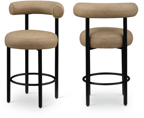 Selene Tan Vegan Leather Upholstered Counter Stool, 2-Piece