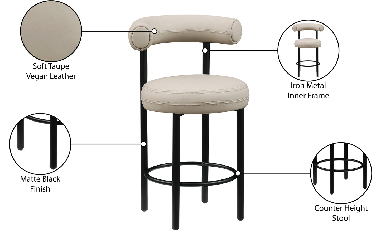 swoon taupe vegan leather counter stool