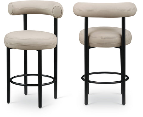 Selene Taupe Vegan Leather Upholstered Counter Stool, 2-Piece