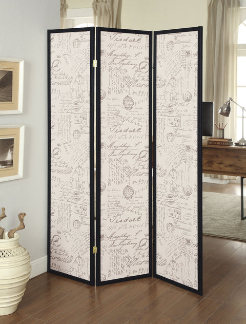 Wadeline 3-Panel Room Divider Folding Screen French ScriptBeige