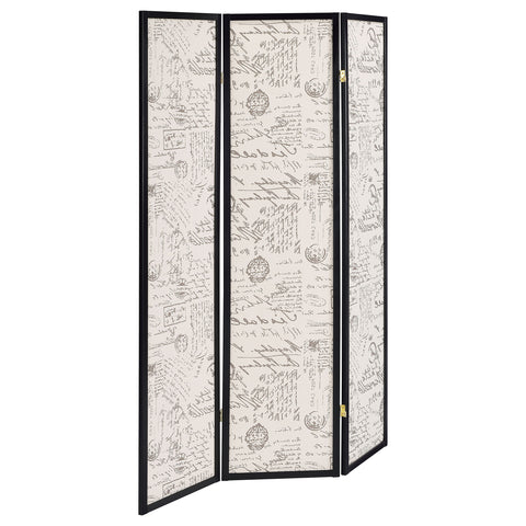 Wadeline 3-Panel Room Divider Folding Screen French ScriptBeige