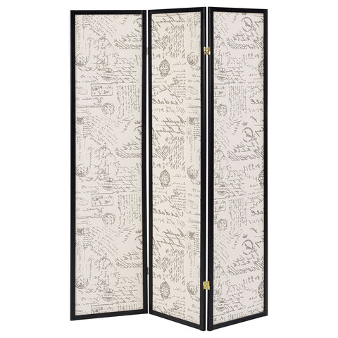 Wadeline 3-Panel Room Divider Folding Screen French ScriptBeige