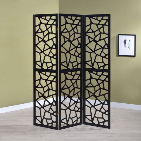 Mckellen 3-Panel Room Divider Folding Screen Black Open MosaicBlack