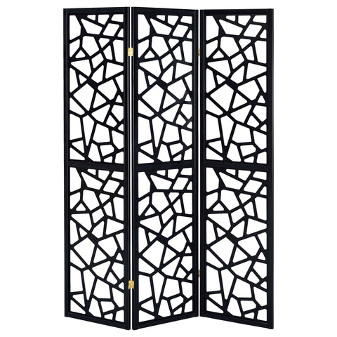 Mckellen 3-Panel Room Divider Folding Screen Black Open MosaicBlack