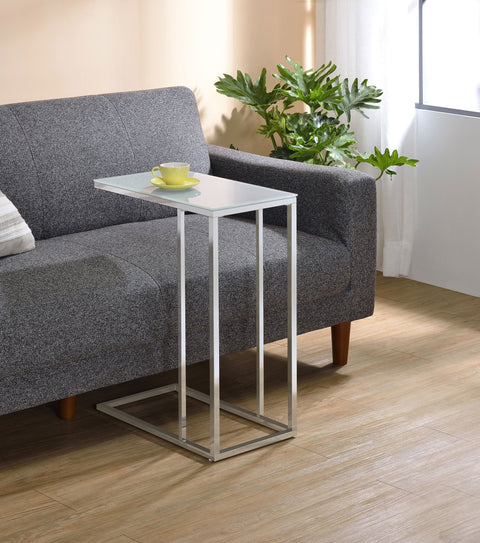 Maverick Glass Top C-Shaped Sofa Side Table ChromeChrome
