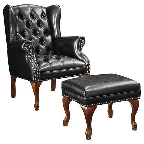 Eckard Upholstered Wingback Chair and Ottoman Set BlackBlack