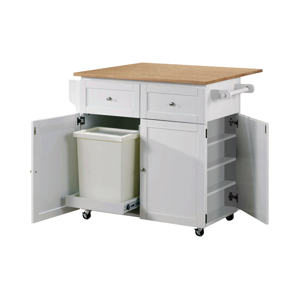 fletcher 3-door mobile kitchen cart natural brown and whitewhite