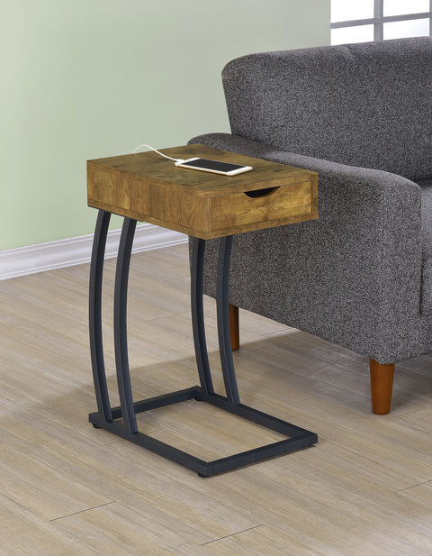 Hartford 1-drawer C-Shaped Side Table Power Outlet Rustic NutmegRustic Nutmeg