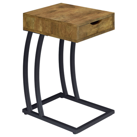 Hartford 1-drawer C-Shaped Side Table Power Outlet Rustic NutmegRustic Nutmeg