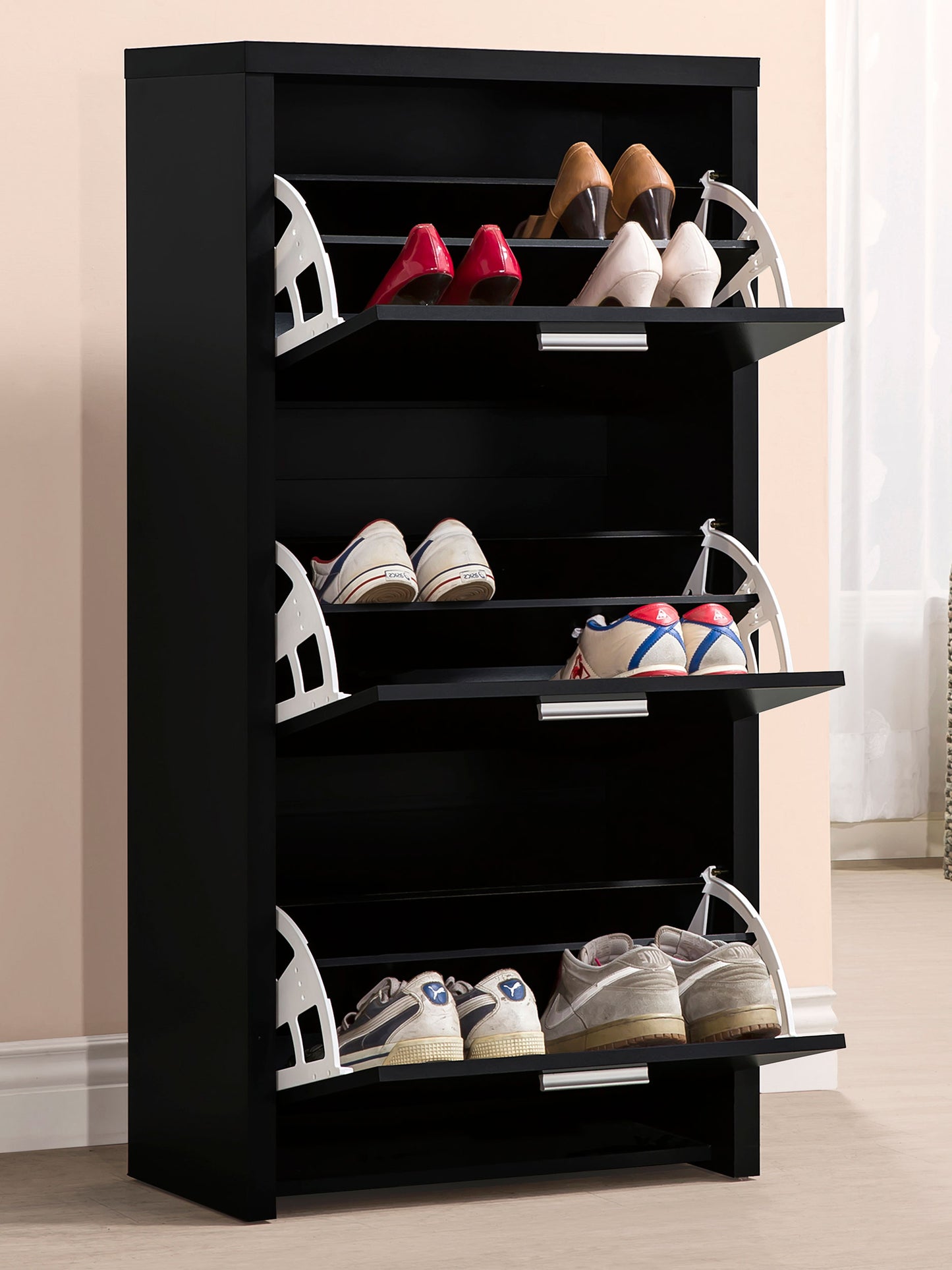 voula 3-drawer engineered wood shoe cabinet blackblack