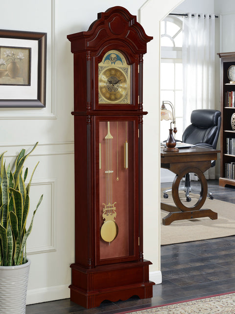 Alameda Grandfather Clock with Adjustable Chime Brown RedBrown Red