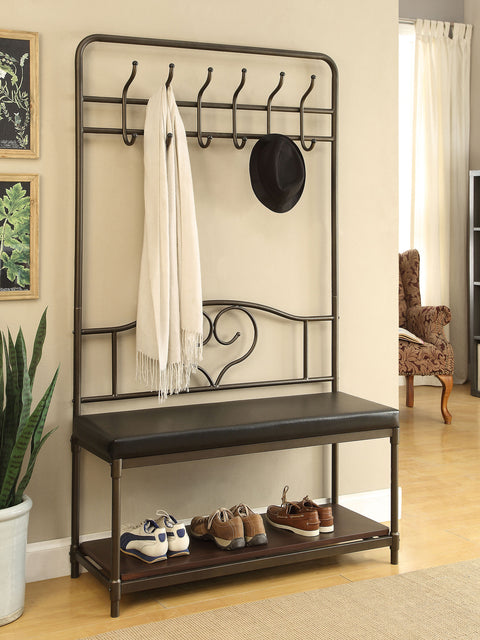 Berrington 6 Hook Coat Rack Hall Tree Shoe Bench Dark BronzeDark Bronze