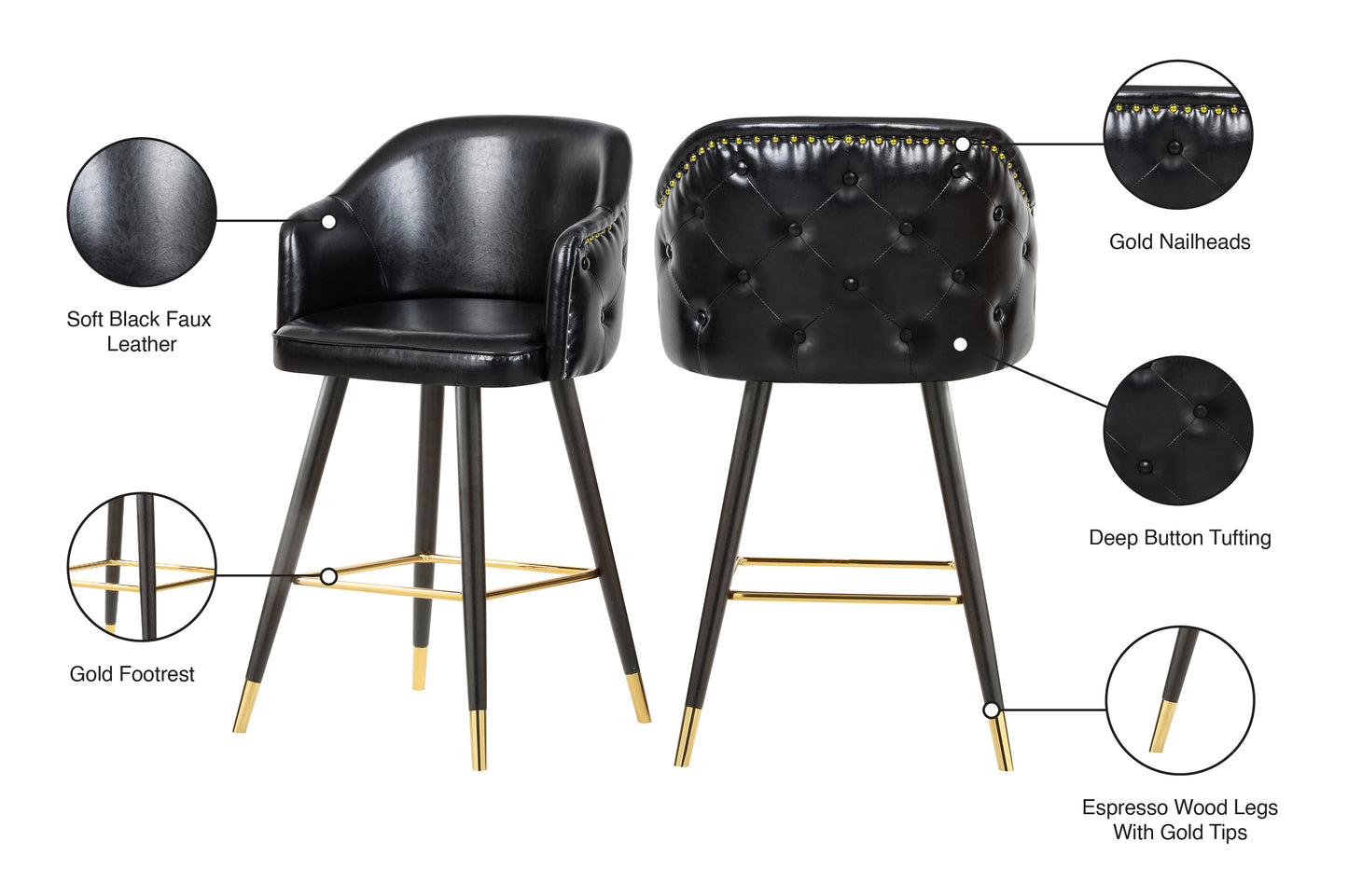 romaine black faux leather counter/bar stool c