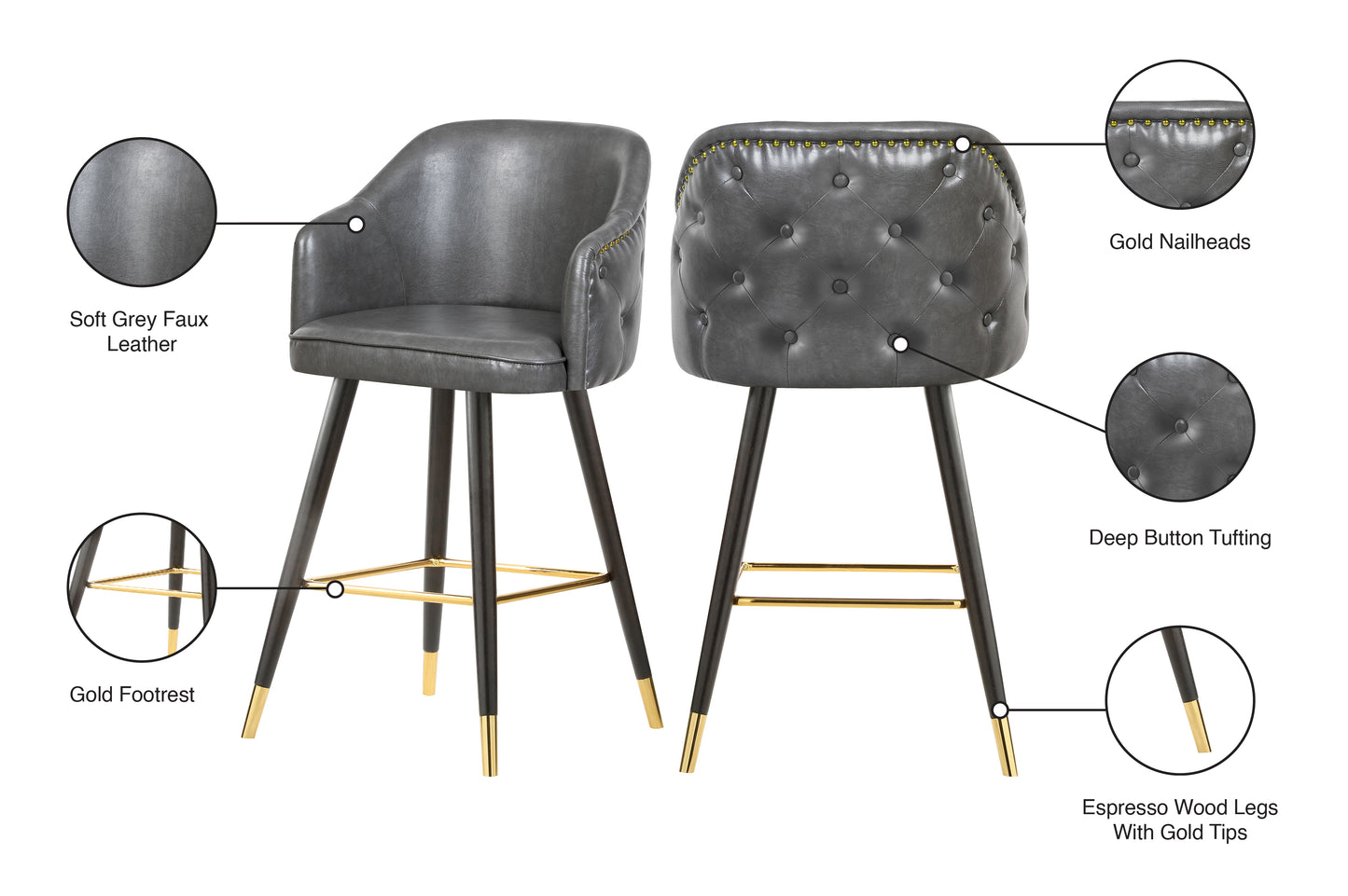 romaine grey faux leather counter/bar stool c