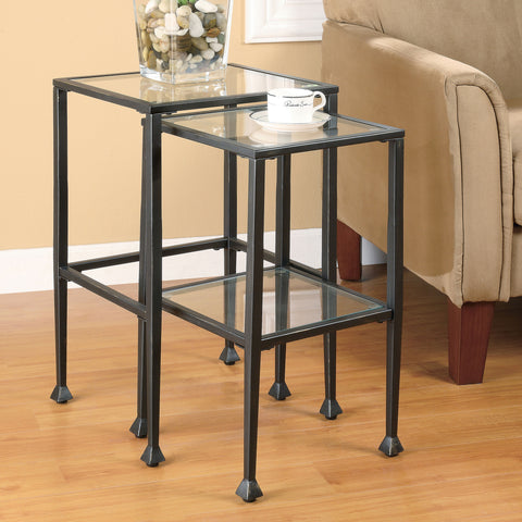Dave 2-piece Glass Top Nesting Table Set BlackBlack