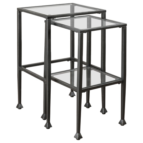 Dave 2-piece Glass Top Nesting Table Set BlackBlack
