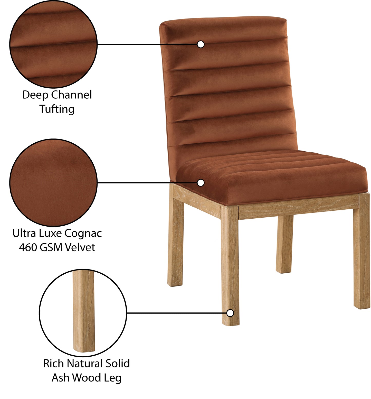 casablanca cognac velvet dining chair