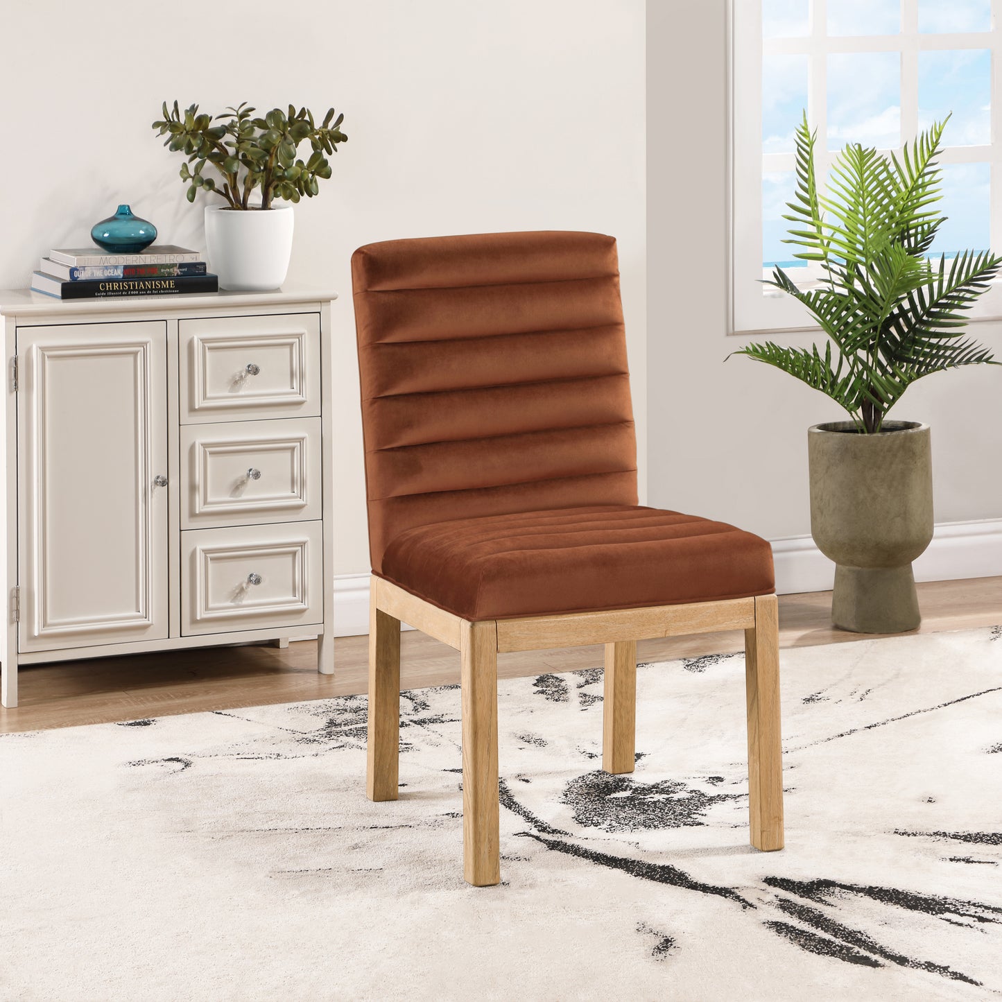 casablanca cognac velvet dining chair