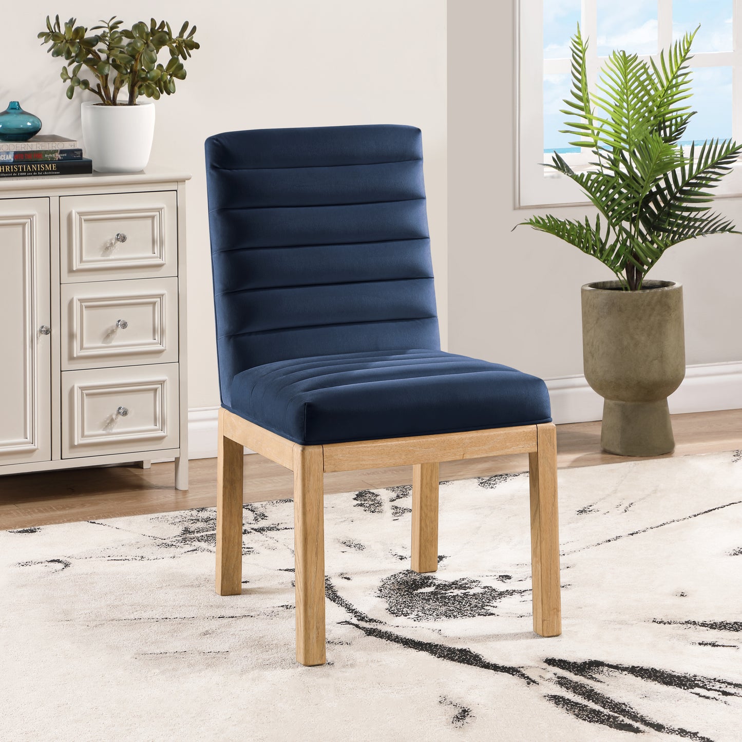 casablanca navy velvet dining chair