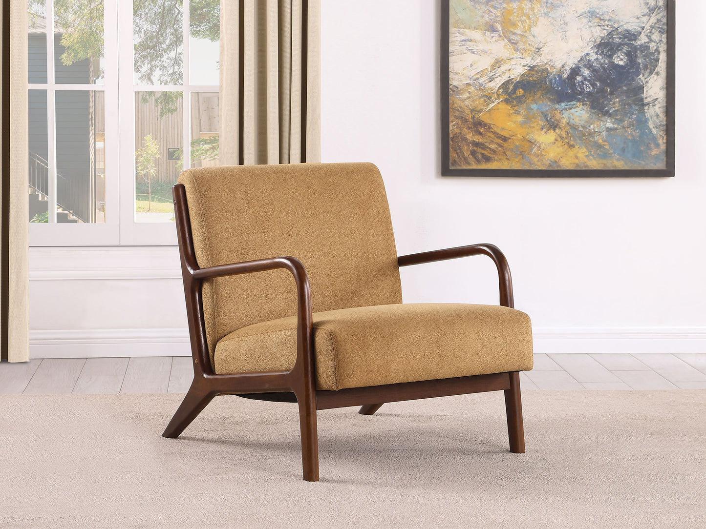 jalen upholstered wood frame accent chair honeyhoney