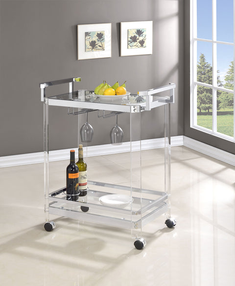 Rollins 2-tier Glass Shelf Acrylic Bar Cart ChromeClear