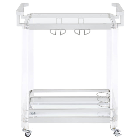 Rollins 2-tier Glass Shelf Acrylic Bar Cart ChromeClear