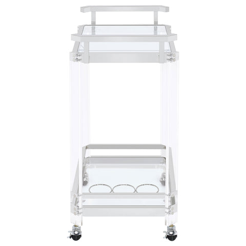 Rollins 2-tier Glass Shelf Acrylic Bar Cart ChromeClear