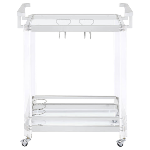 Rollins 2-tier Glass Shelf Acrylic Bar Cart ChromeClear