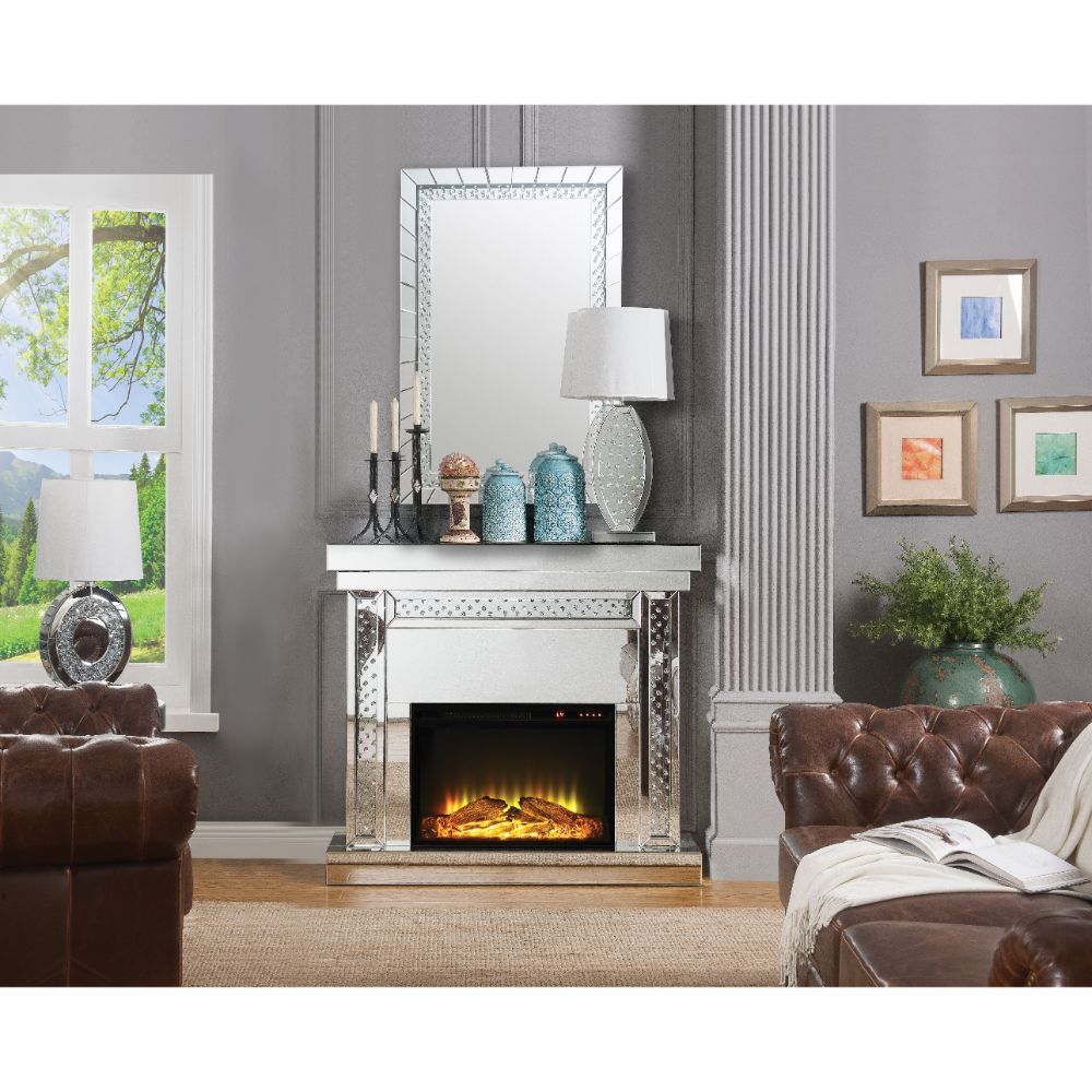 caius nysa fireplace, mirrored & faux crystals