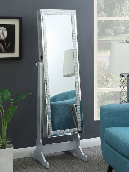 Flanary Cheval Mirror with Jewelry Storage SilverSilver