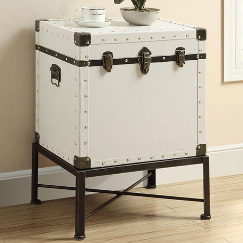 Sherman Upholstered Vintage Side Table Storage Trunk WhiteWhite