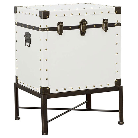 Sherman Upholstered Vintage Side Table Storage Trunk WhiteWhite