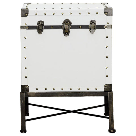Sherman Upholstered Vintage Side Table Storage Trunk WhiteWhite