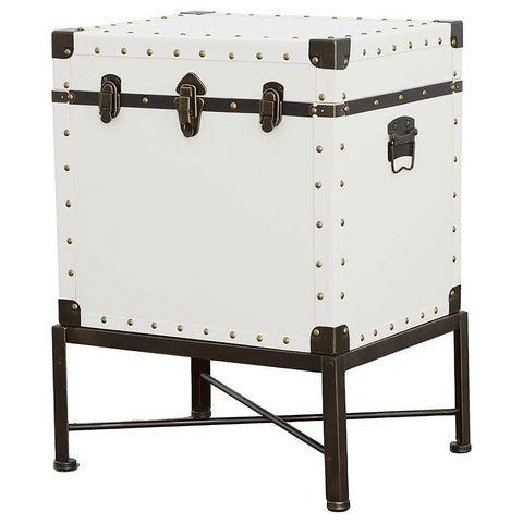 Sherman Upholstered Vintage Side Table Storage Trunk WhiteWhite