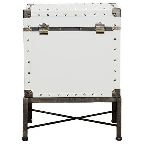 Sherman Upholstered Vintage Side Table Storage Trunk WhiteWhite