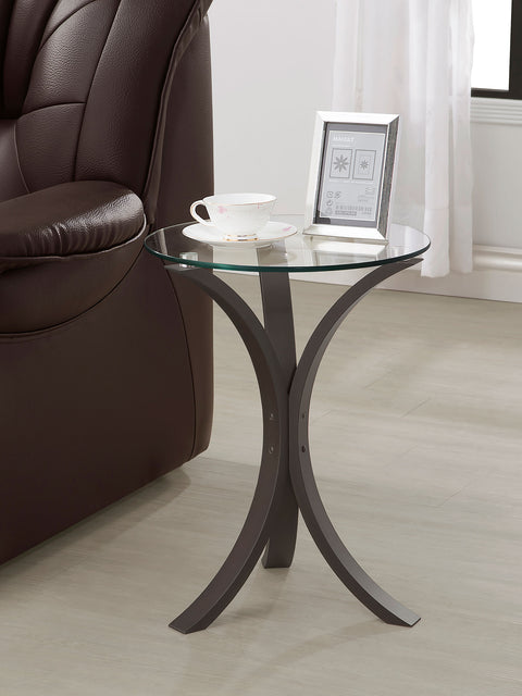 Thea Round Glass Top Accent Side Table CappuccinoCappuccino