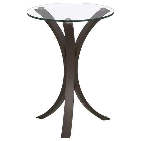Thea Round Glass Top Accent Side Table CappuccinoCappuccino