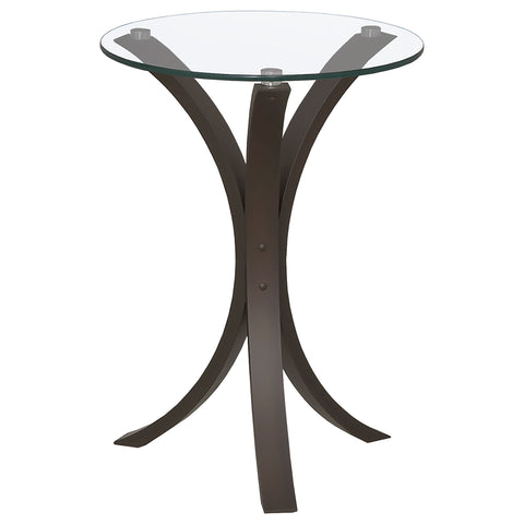 Thea Round Glass Top Accent Side Table CappuccinoCappuccino
