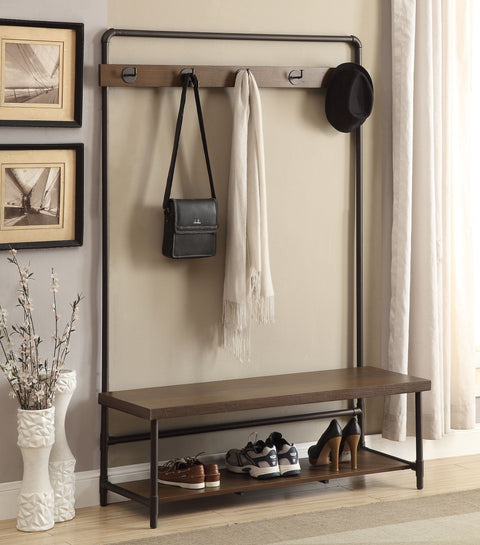 Lenny 5 Hook Coat Rack Hall Tree with Shoe Bench ChestnutChestnut