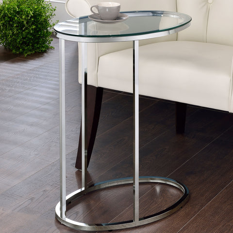 Mabel Oval Glass Top C-Shaped Sofa Side Table ChromeChrome