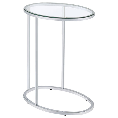 Mabel Oval Glass Top C-Shaped Sofa Side Table ChromeChrome